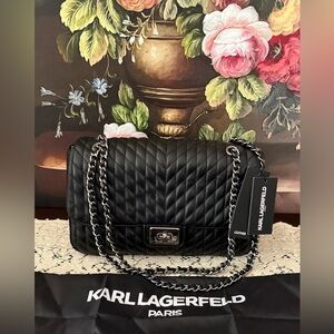 Karl Lagerfeld Black Quilted Lamb Leather Shoulder Bag
